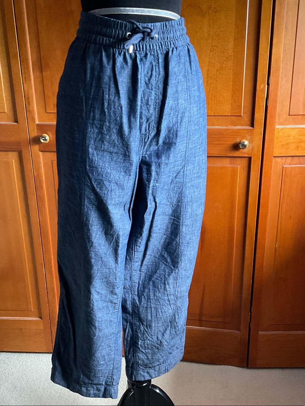 croft & barrow Navy Blue Wide-Leg Drawstring Linen-Blend Pants